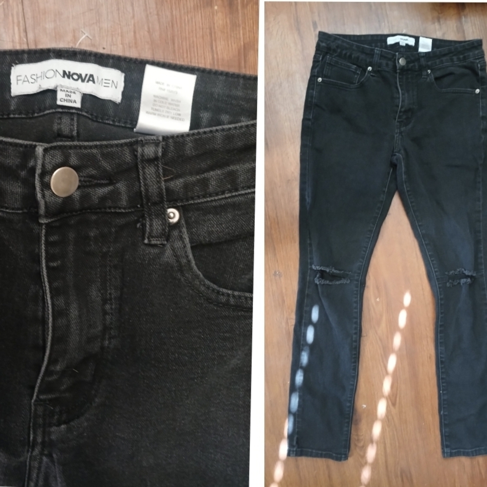 Fashion Nova Men Black Distressed Jeans